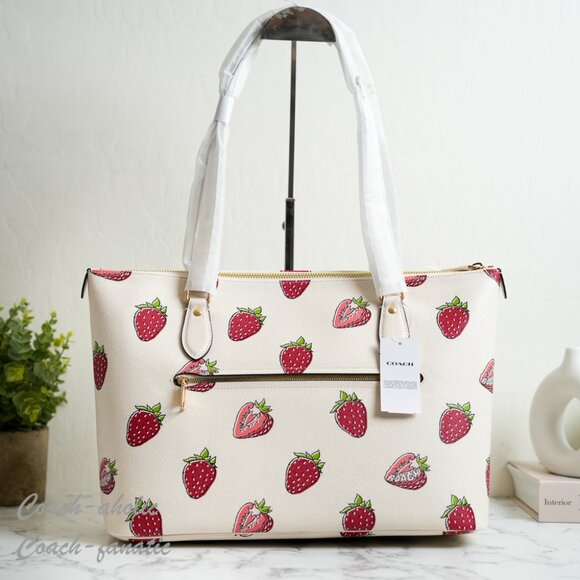 NWT Coach CAR34 Strawberry Print Gallery Tote Bag Coated Canvas & Leather - Picture 6 of 9